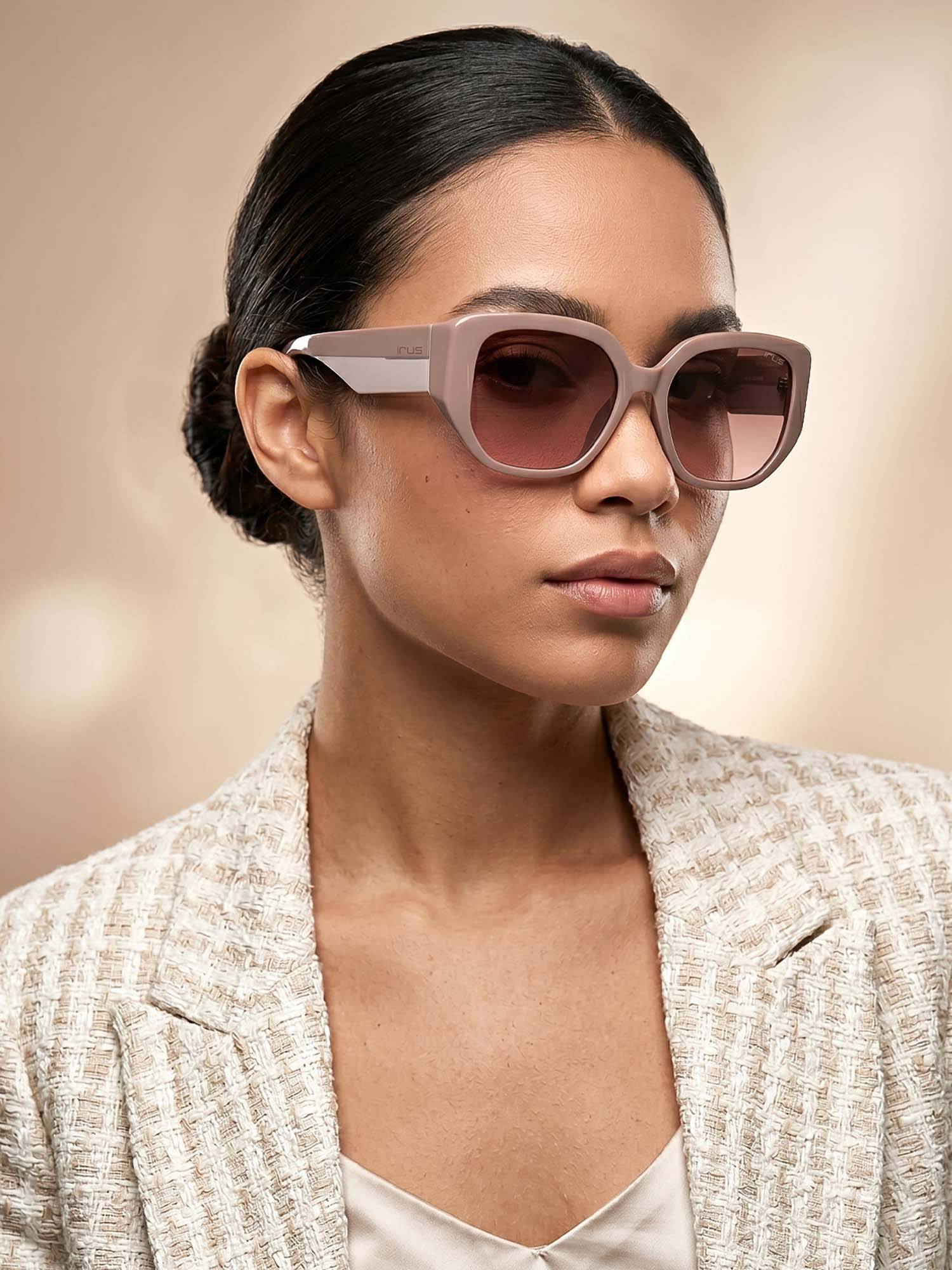 IRUS Women UV Protected Full Rim Beige Frame Bordeaux Lens Sunglasses - IRS1237C4SG (55)
