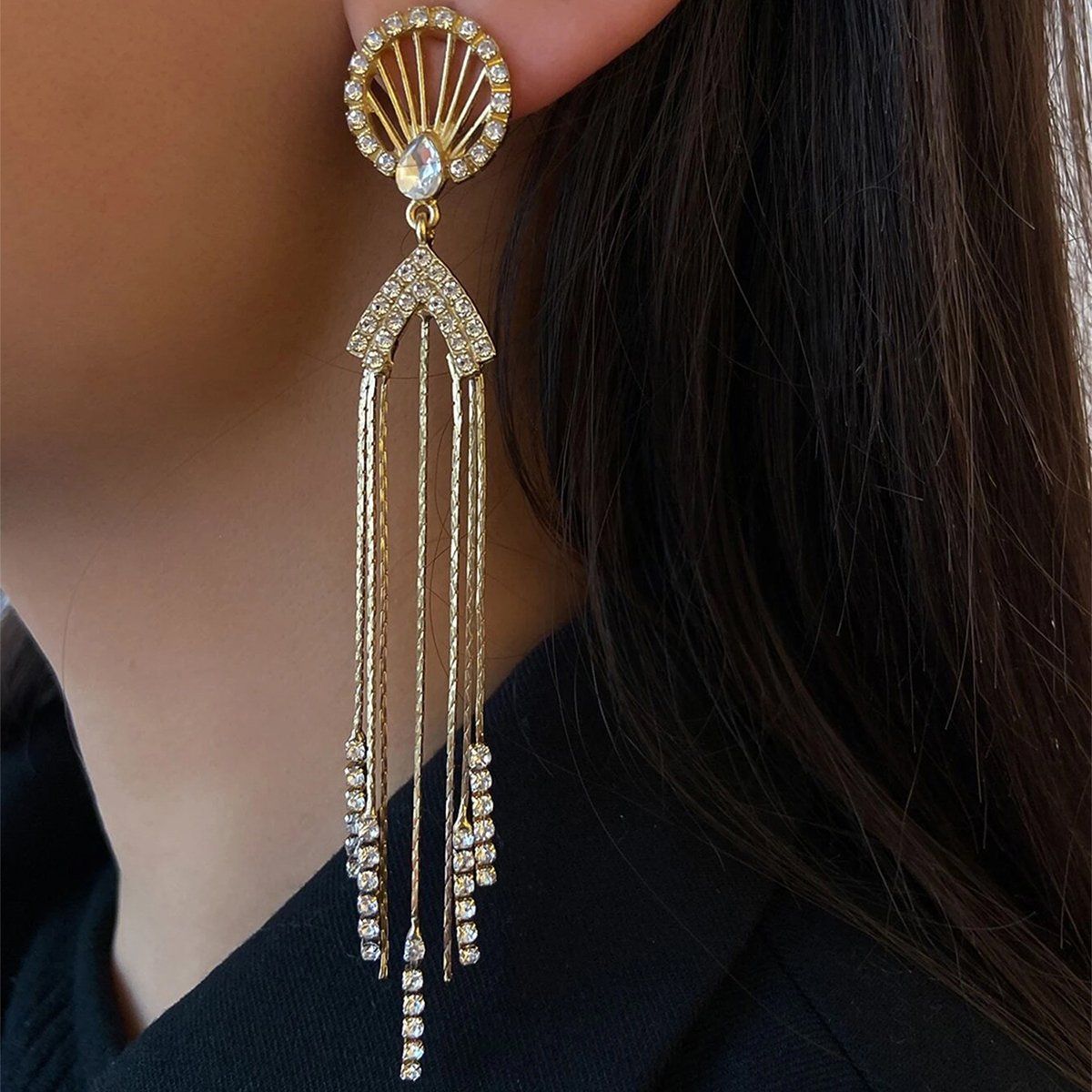 Stone Chain Tassel Earrings  Chain tassel Tassel earrings Diamond drop  earrings