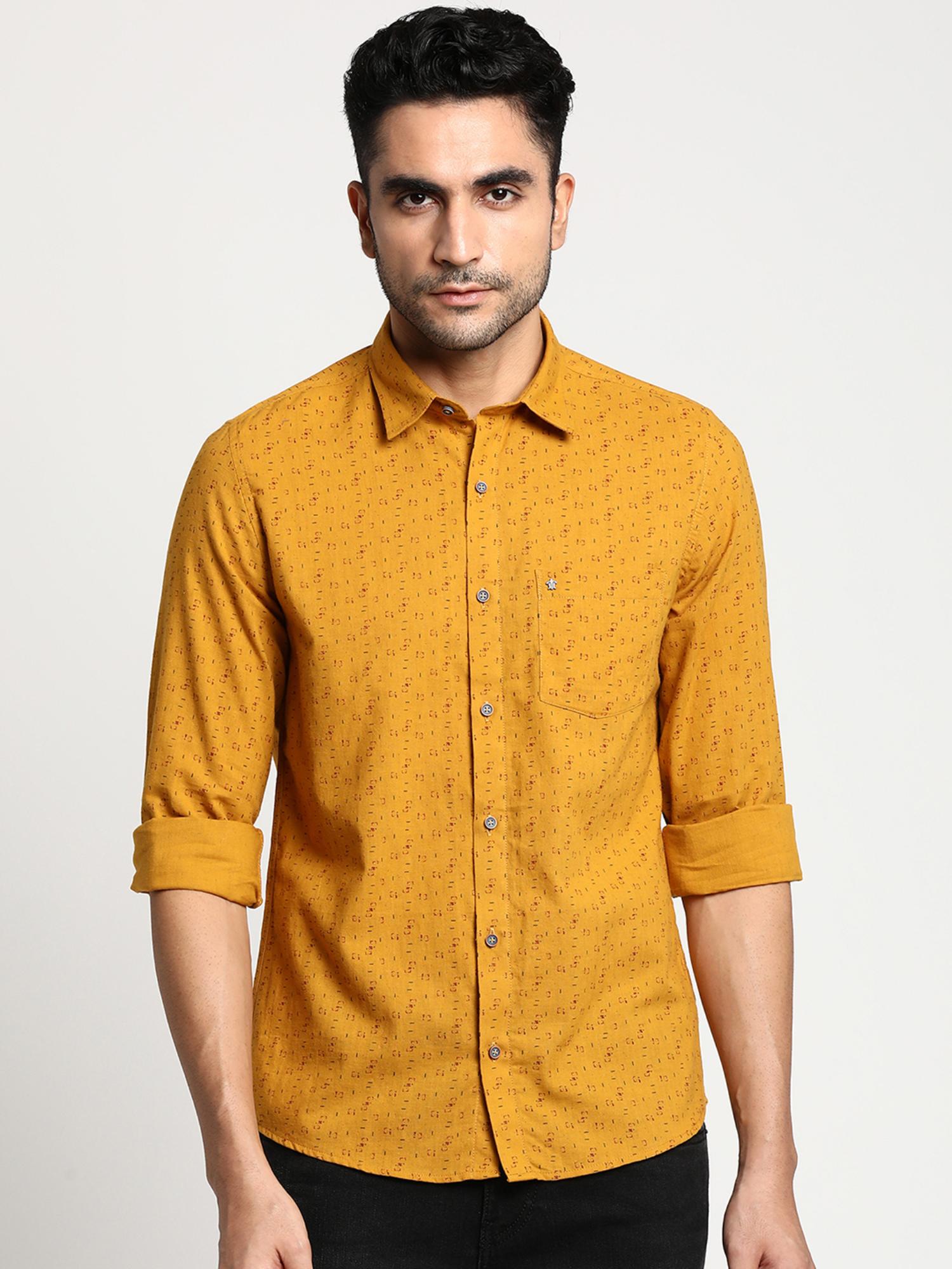 Buy Turtle Men Khadi Slim Fit Printed Yellow Casual Shirt Online Buy Turtle Men Khadi Slim Fit Printed Yellow Casual Shirt Online