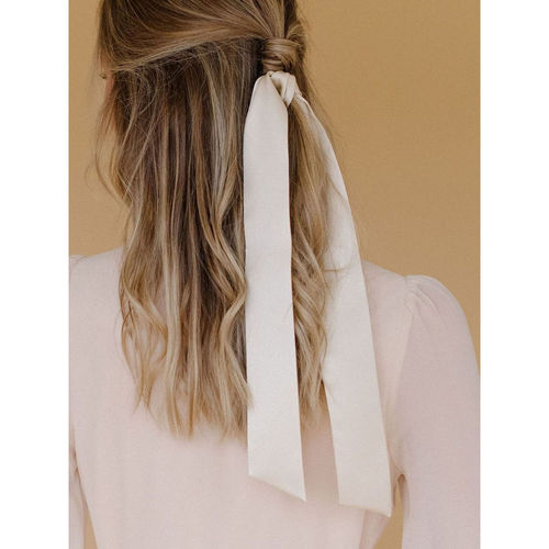 Buy Mueras Satin Silk Hair Ribbon Ivory White Online