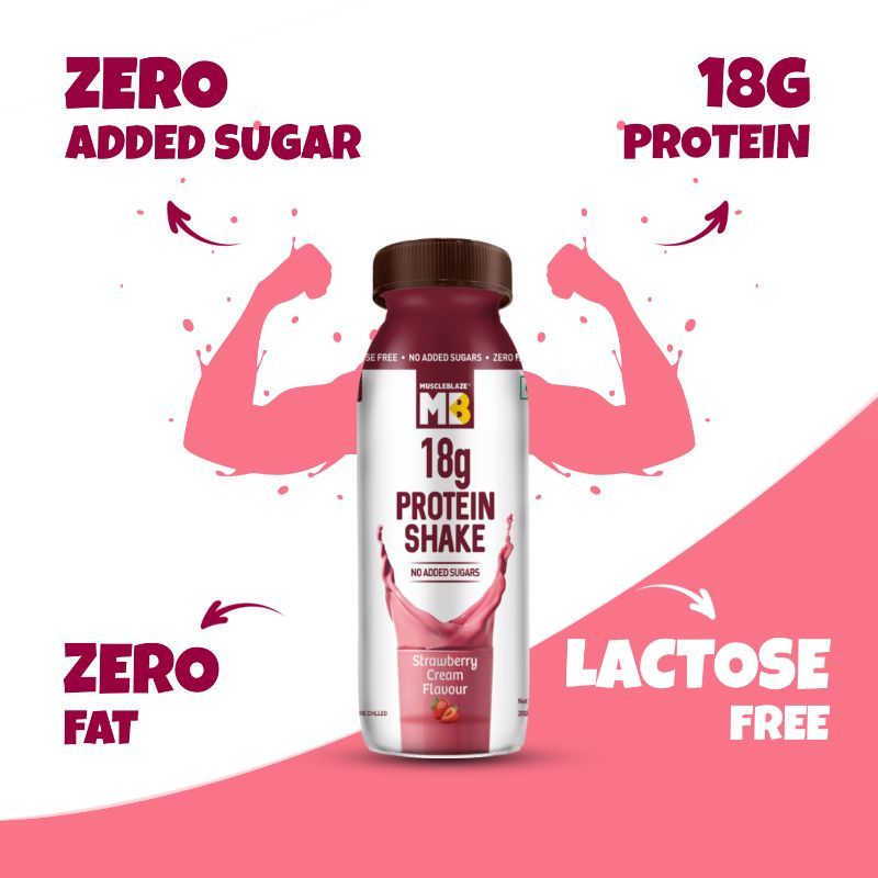 Buy MuscleBlaze 18g Protein Shake (No Added Sugar), Strawberry Cream