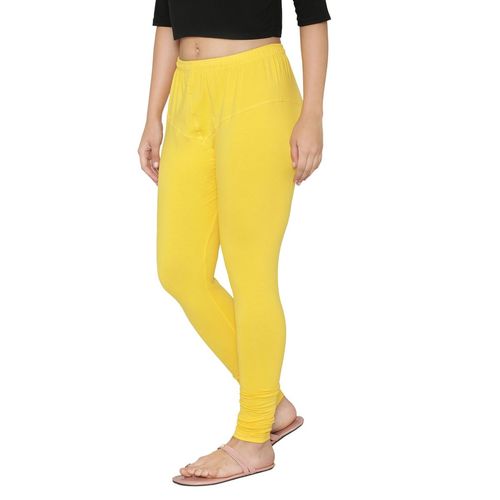 N-Gal 4 Way Luxury Cotton Lycra Women's Diamond Cut Churidar Leggings -  Yellow-Green-Blue (S)