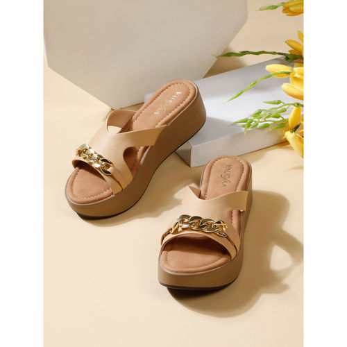 VALIOSAA Women Beige Platform Heels (EURO 36)