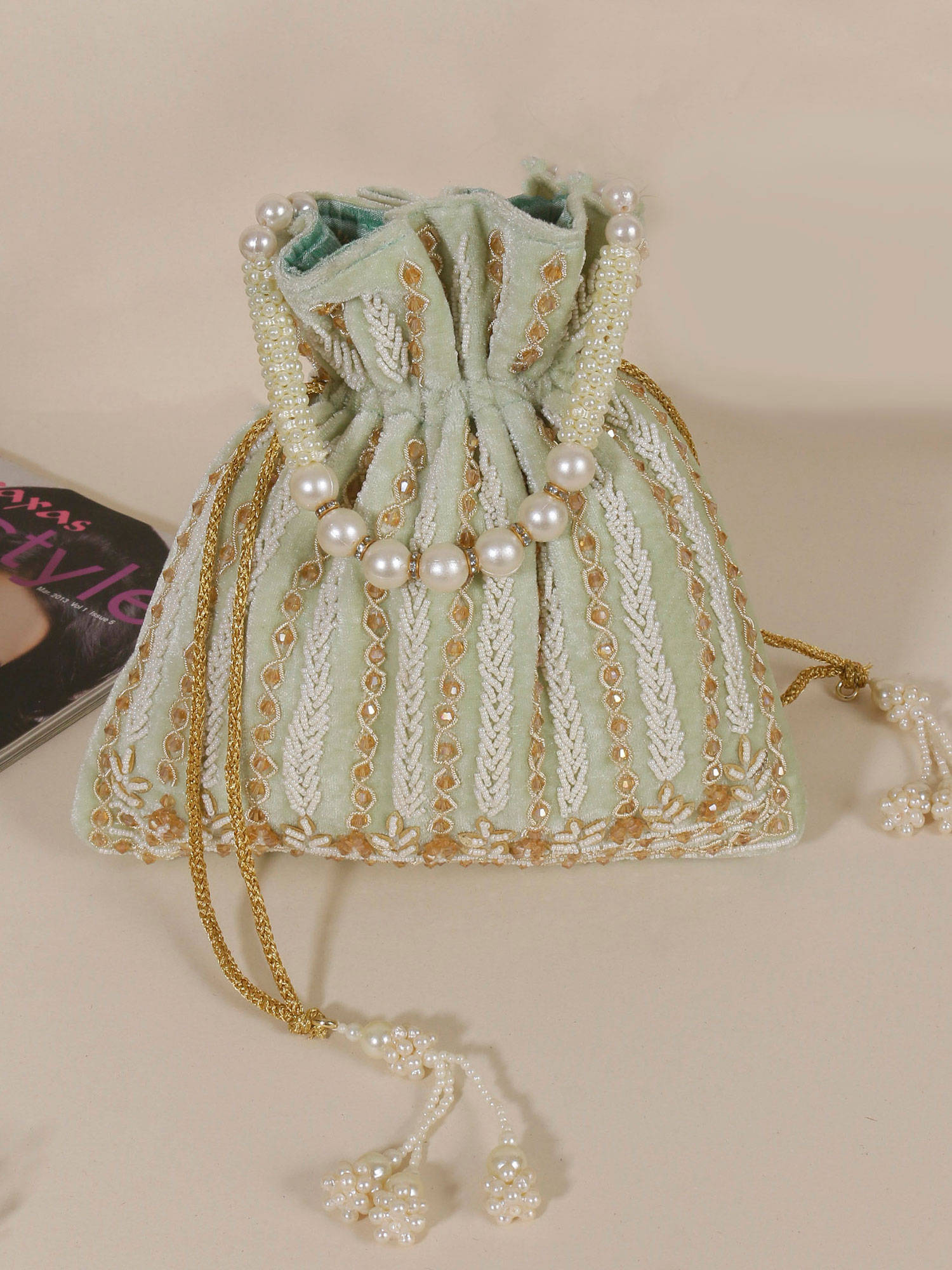 SWISNI Elegant Green Potli Bag For Women (M)