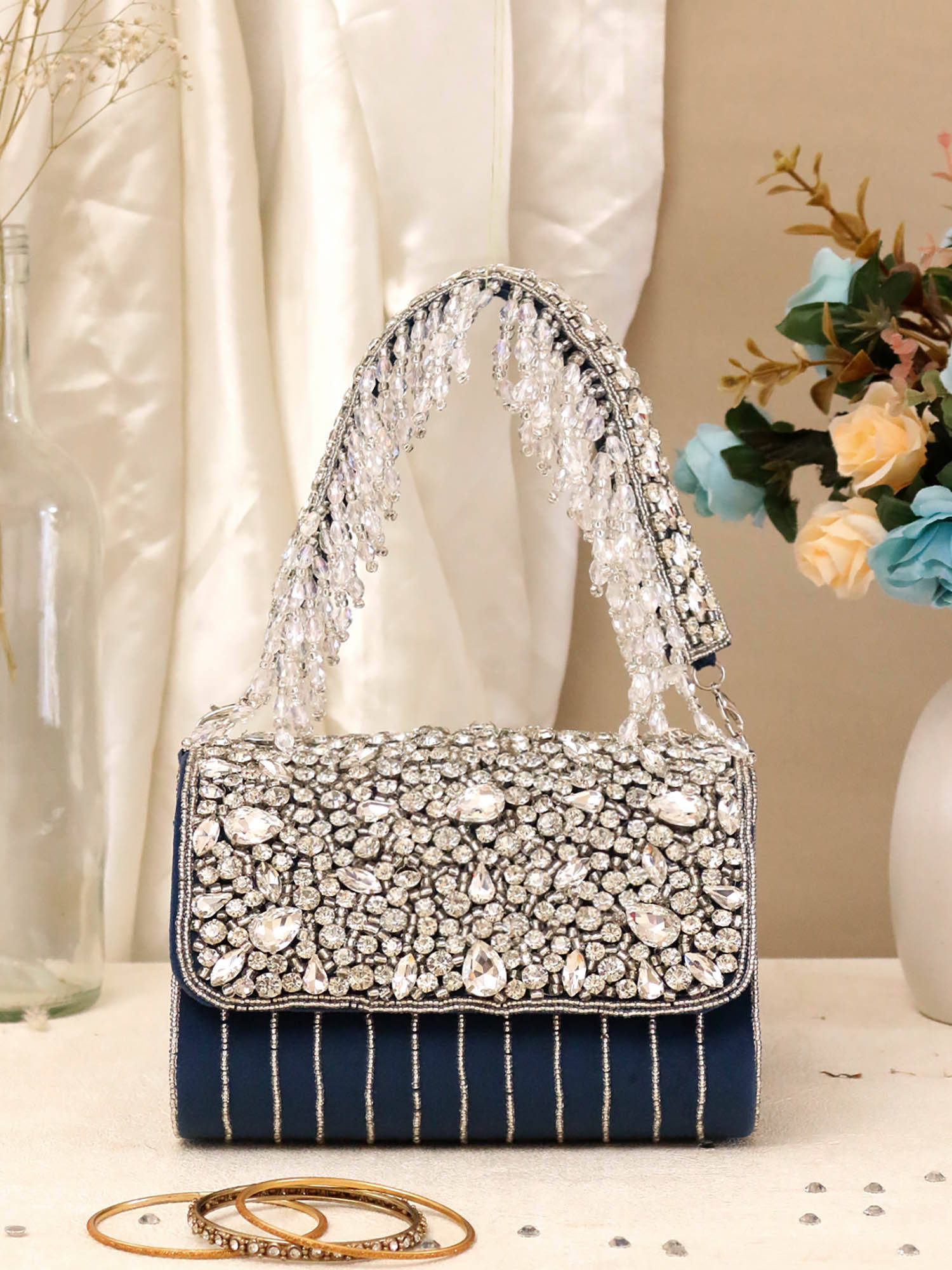 SWISNI Blue Stylish Clutch with Detachable Strap For Women (M)