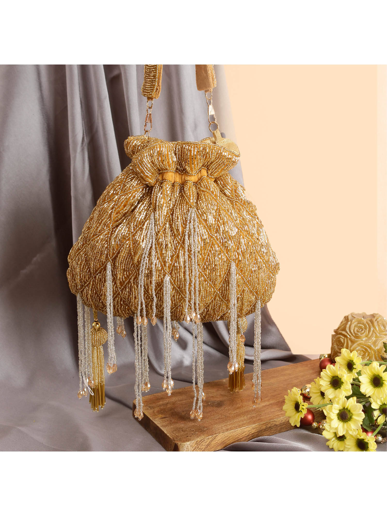 SWISNI Golden and Silver Touch Embroidered Heavy Potli Bag (M)