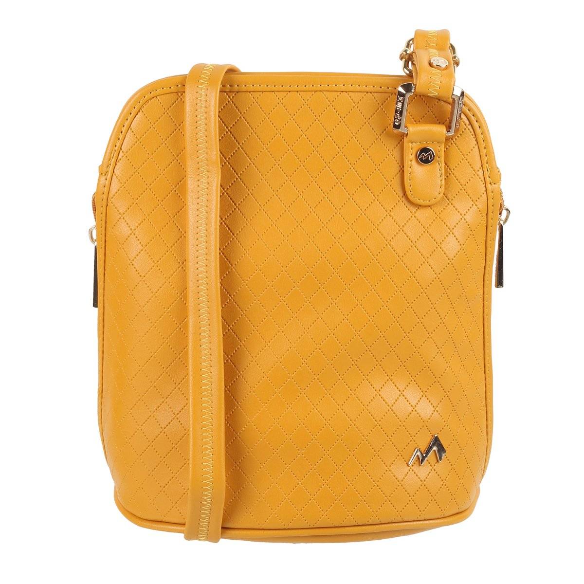 Metro Women Synthetic Yellow Zip Top Sling Bag (M)