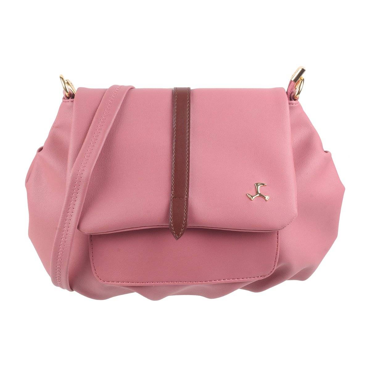 Metro Women SYNTHETIC Peach Flap Over Sling Bag (M)