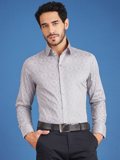 Louis Stitch Mens Formal Geometric Cotton Shirt Comfort Fit Grey