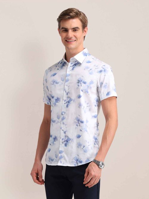 Buy POLO Printed Blue Half Sleeves Collar Neck Shirt Online