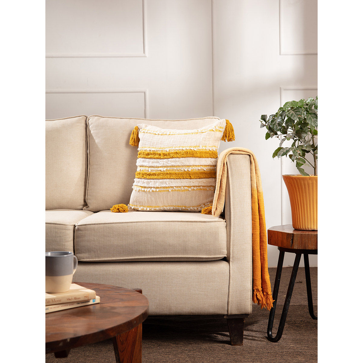 Twig & Twine Vivid Cotton Stripe Yellow Cushion Cover
