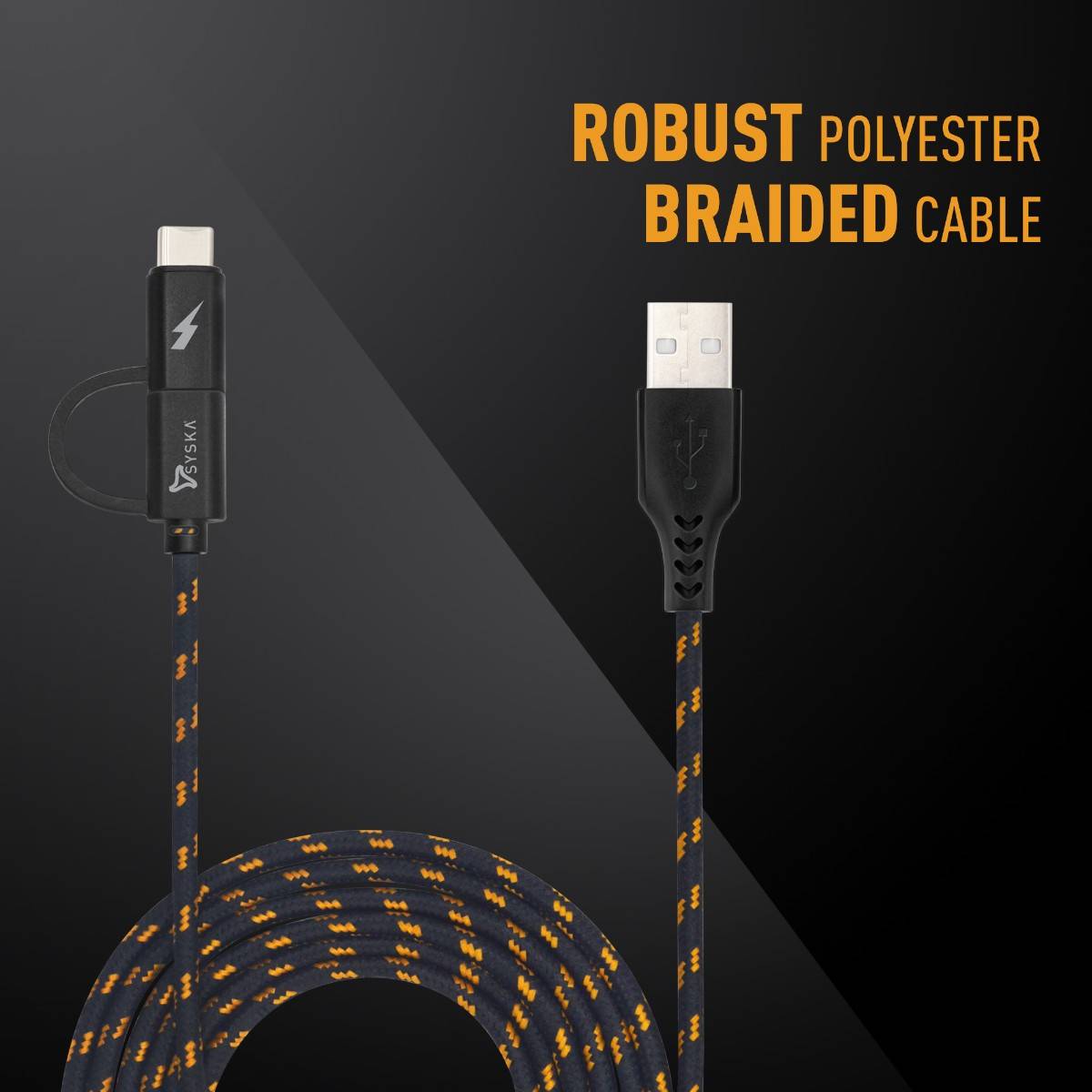SYSKA CC21 Tough Unbreakable Braided Micro and Type C USB Cable 1.5 ...