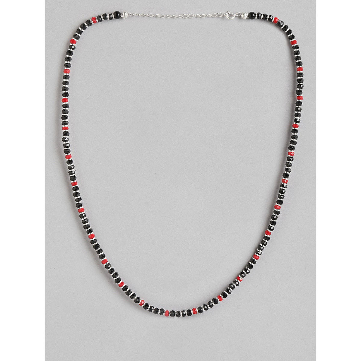 Buy the Black Onyx Red and Silver Mens Beaded Necklace | JaeBee