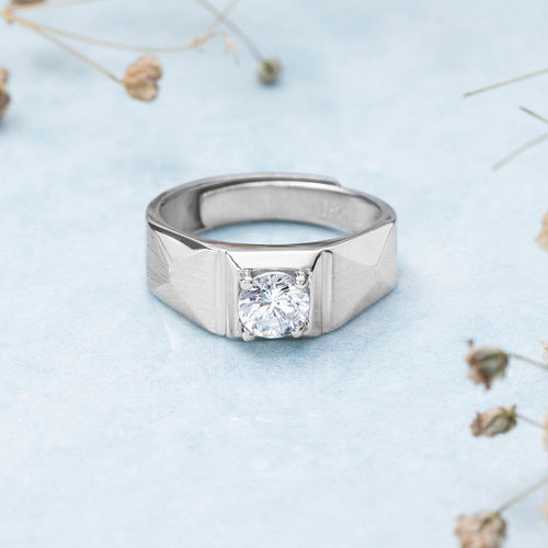 Zavya Solitaire Rhodium Plated 925 Sterling Silver Ring for Men - Main Image