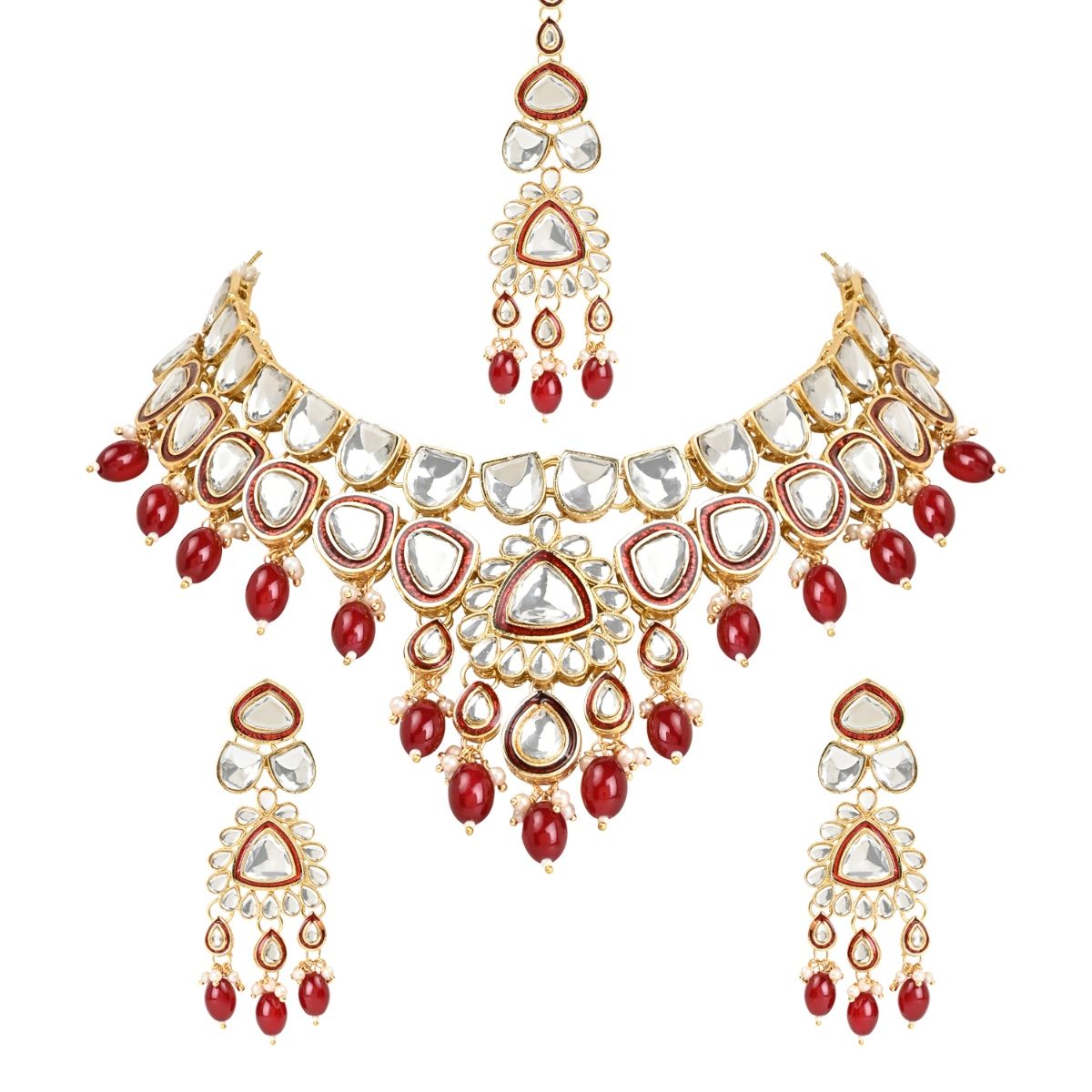 Buy I Jewels Maroon Gold Plated Traditional Pearl Kundan Necklace ...