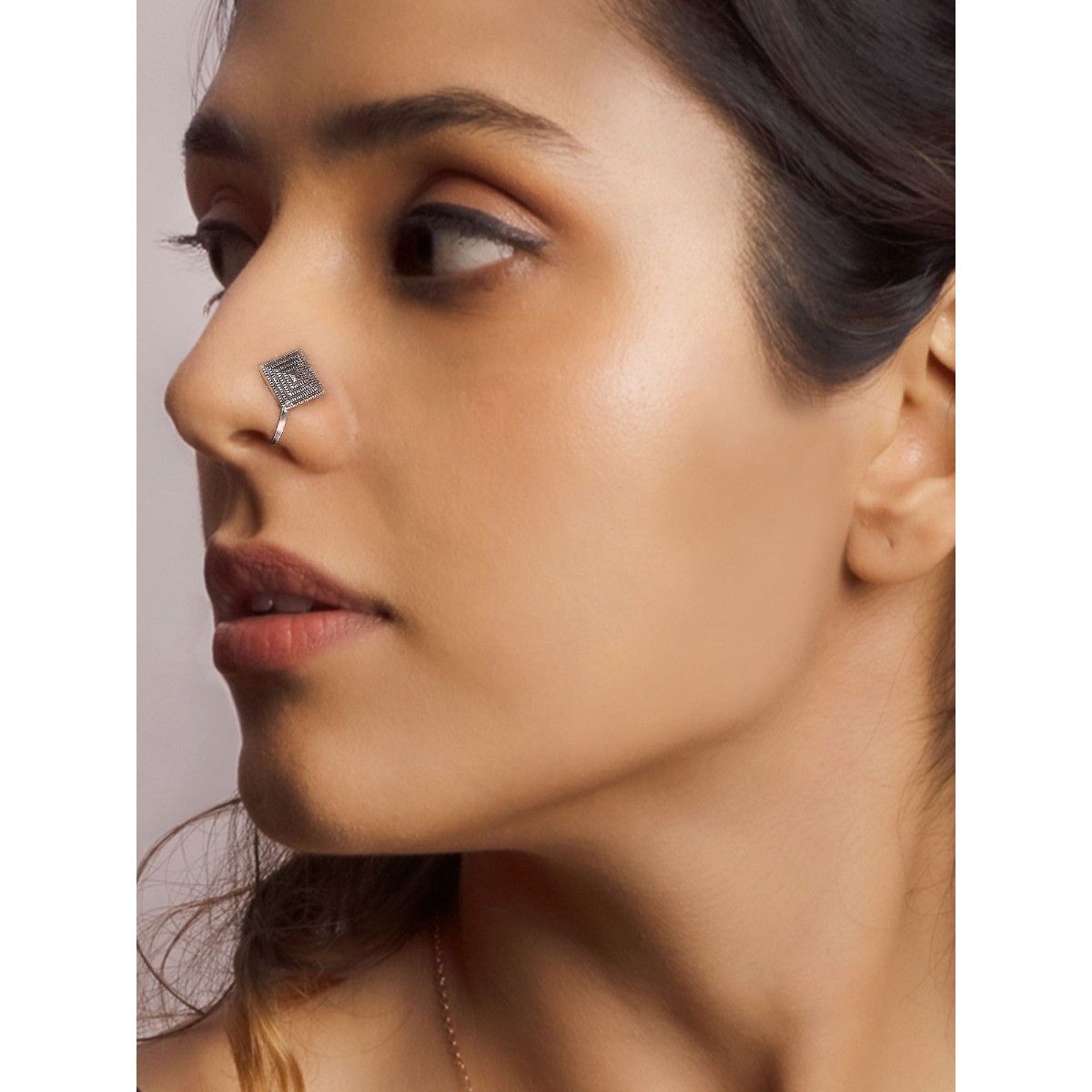 Buy GIVA AVNI by Oxidised Silver Square Clip On Nose Pin for women Online