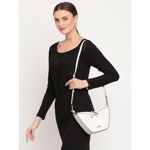 KLEIO Structured V-Shaped Double Zipper Shoulder Handbag For Women/Girls  (HO9052KL-WH)(WHITE)