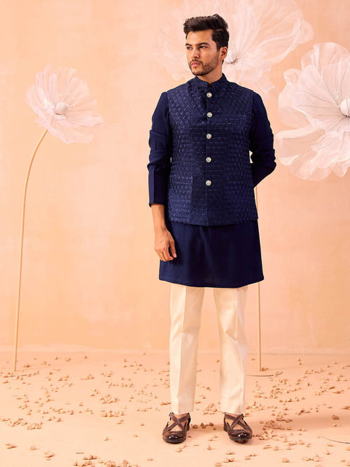 Buy CONTRAST BY PARTH Navy Blue Majestic Floral Nehru Jacket with