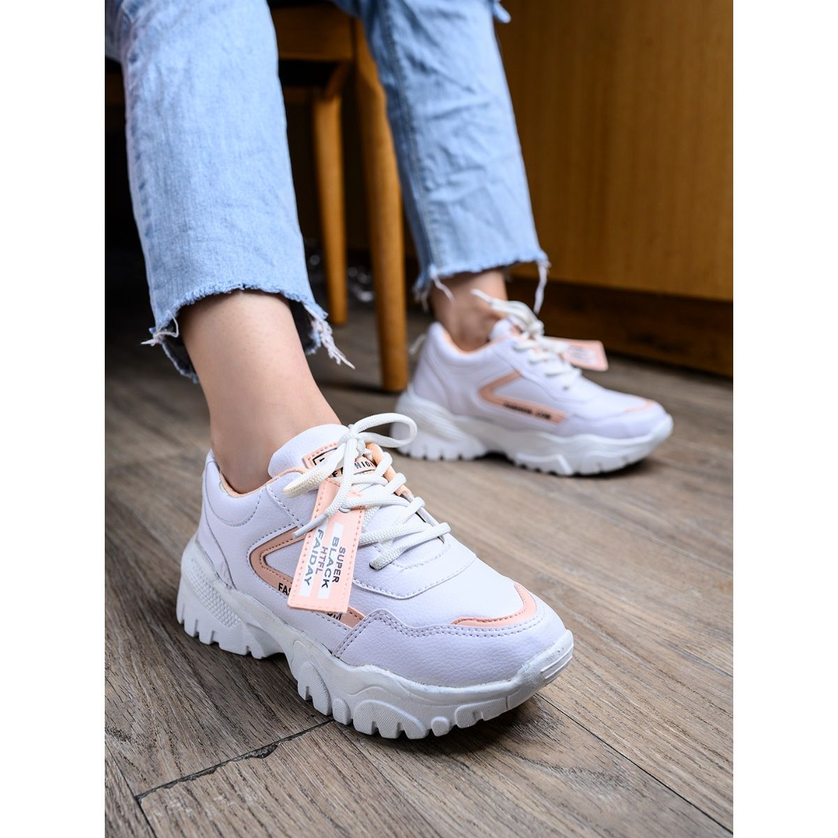 Buy Shoetopia Women Peach-coloured Woven Design Sneakers Online