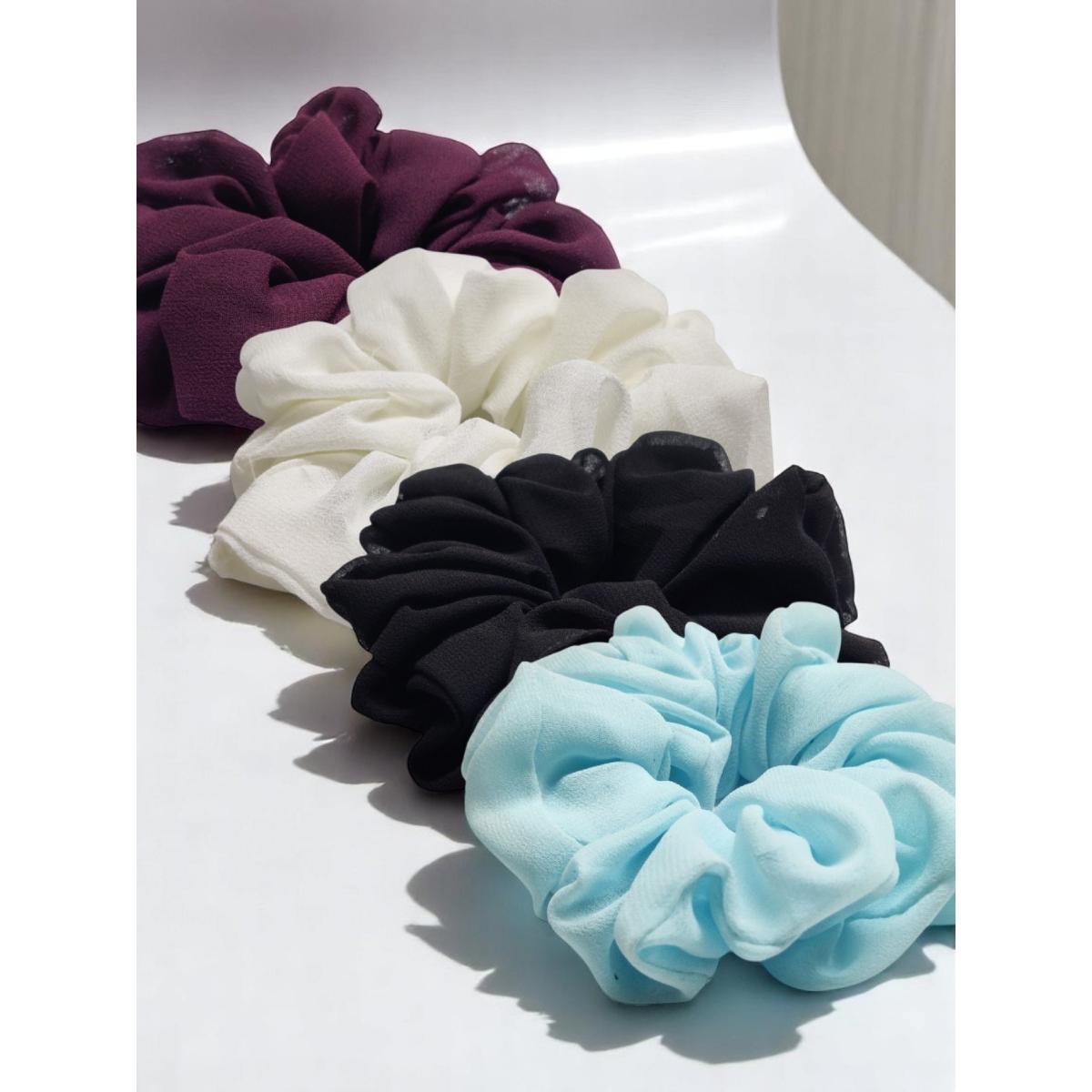 Buy OOMPH Combo of 4 Georgette Scrunchy - Black, Blue, White and