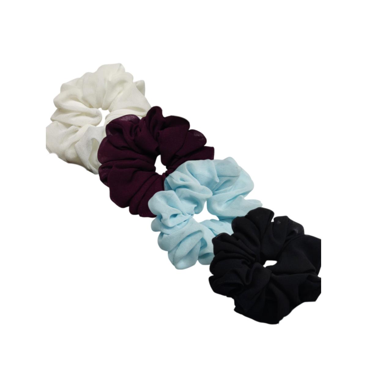 Buy OOMPH Combo of 4 Georgette Scrunchy - Black, Blue, White and