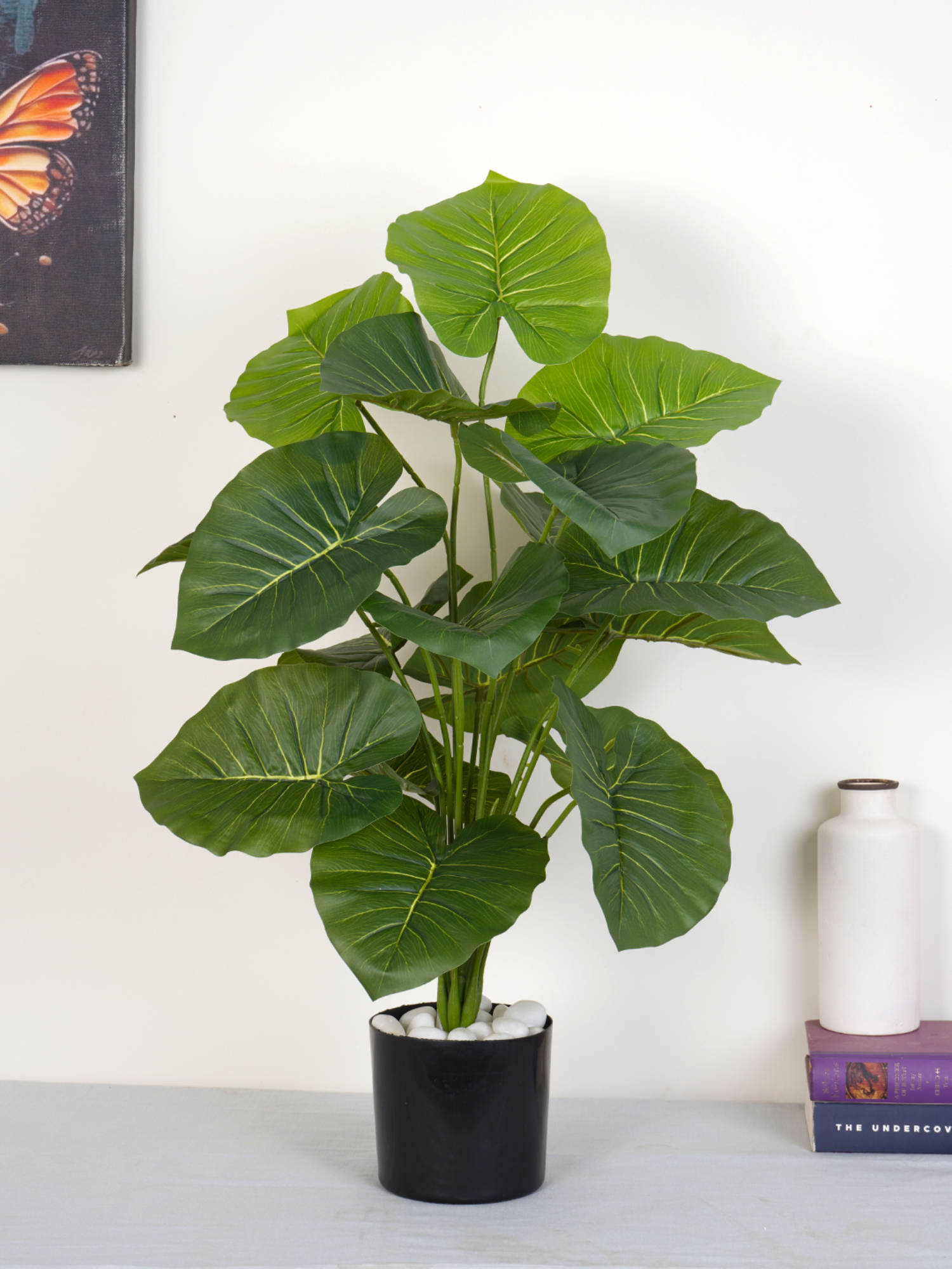Home Bloom Artificial Green Natural Looking 18 Leaves Rubber Indoor Plant with Pot