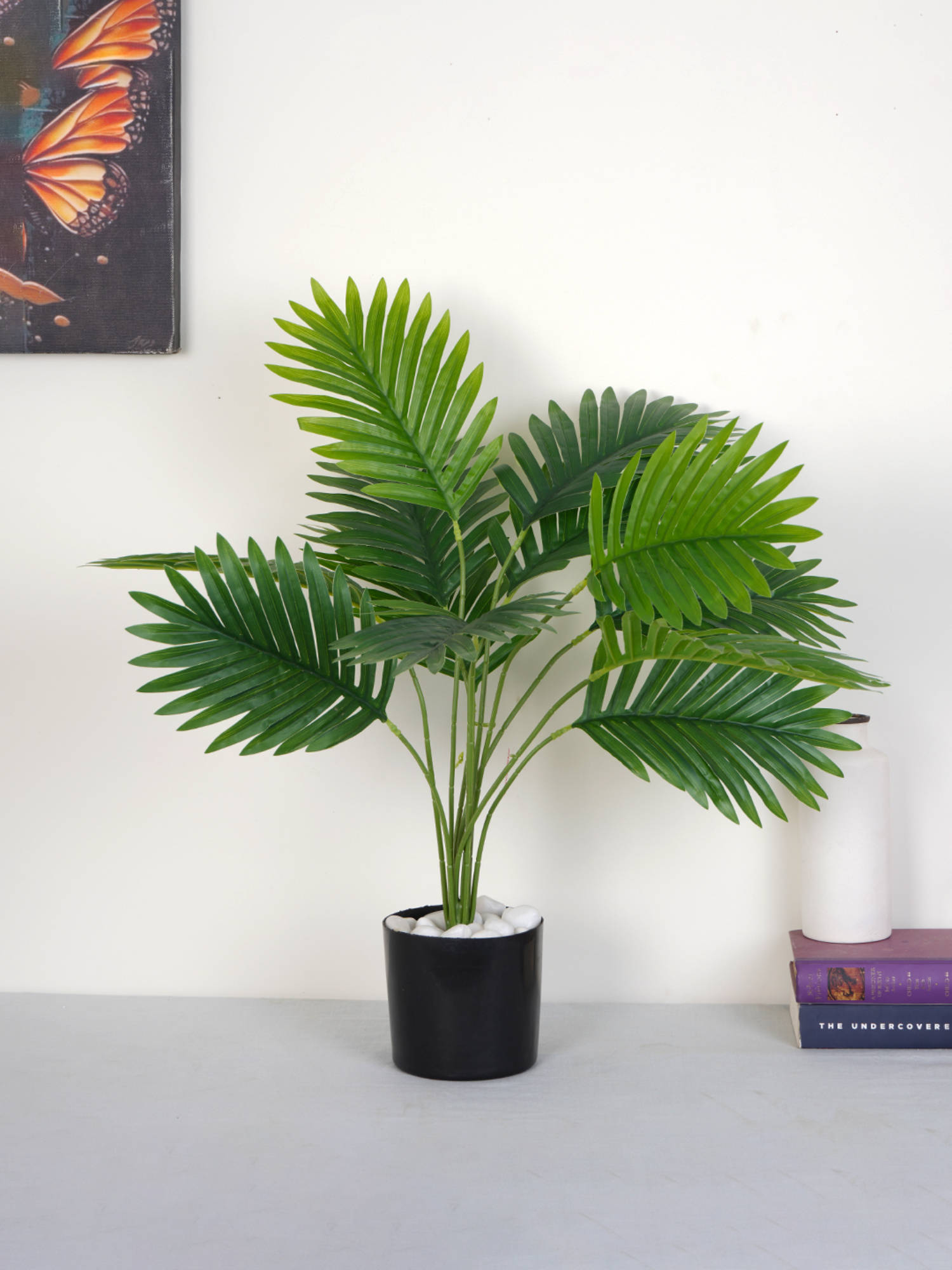 Home Bloom Artificial Green Natural Looking 12 Leaves Areca Palm Indoor Plant with Pot