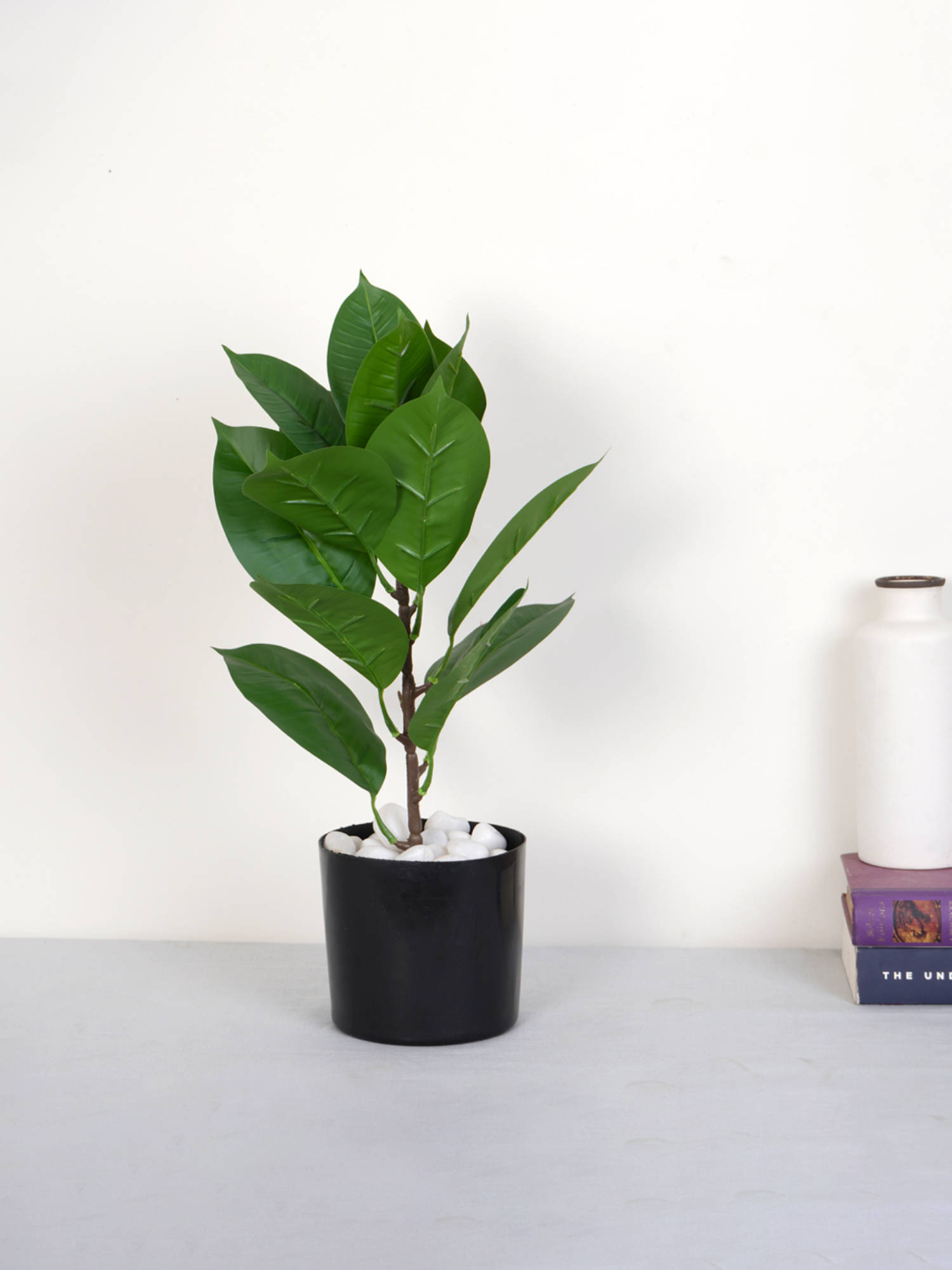 Home Bloom Artificial Green Rubber Plant with Pot