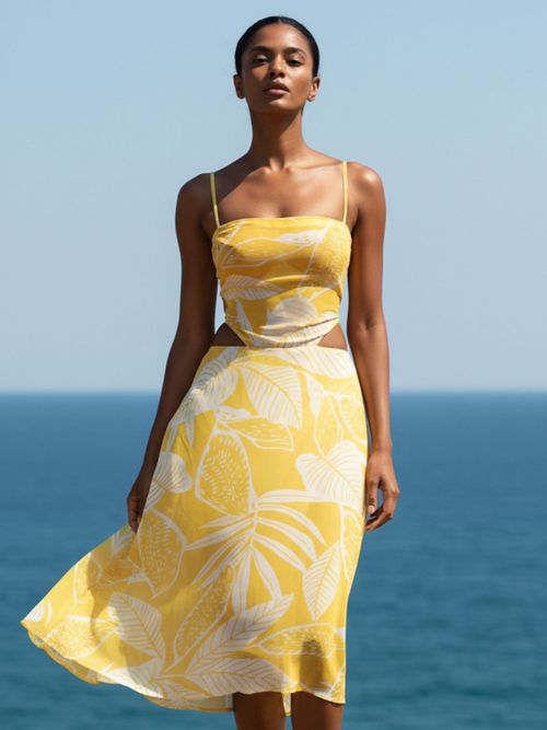 Buy AOBA Women Yellow Printed Cover-up Beach Dress Online
