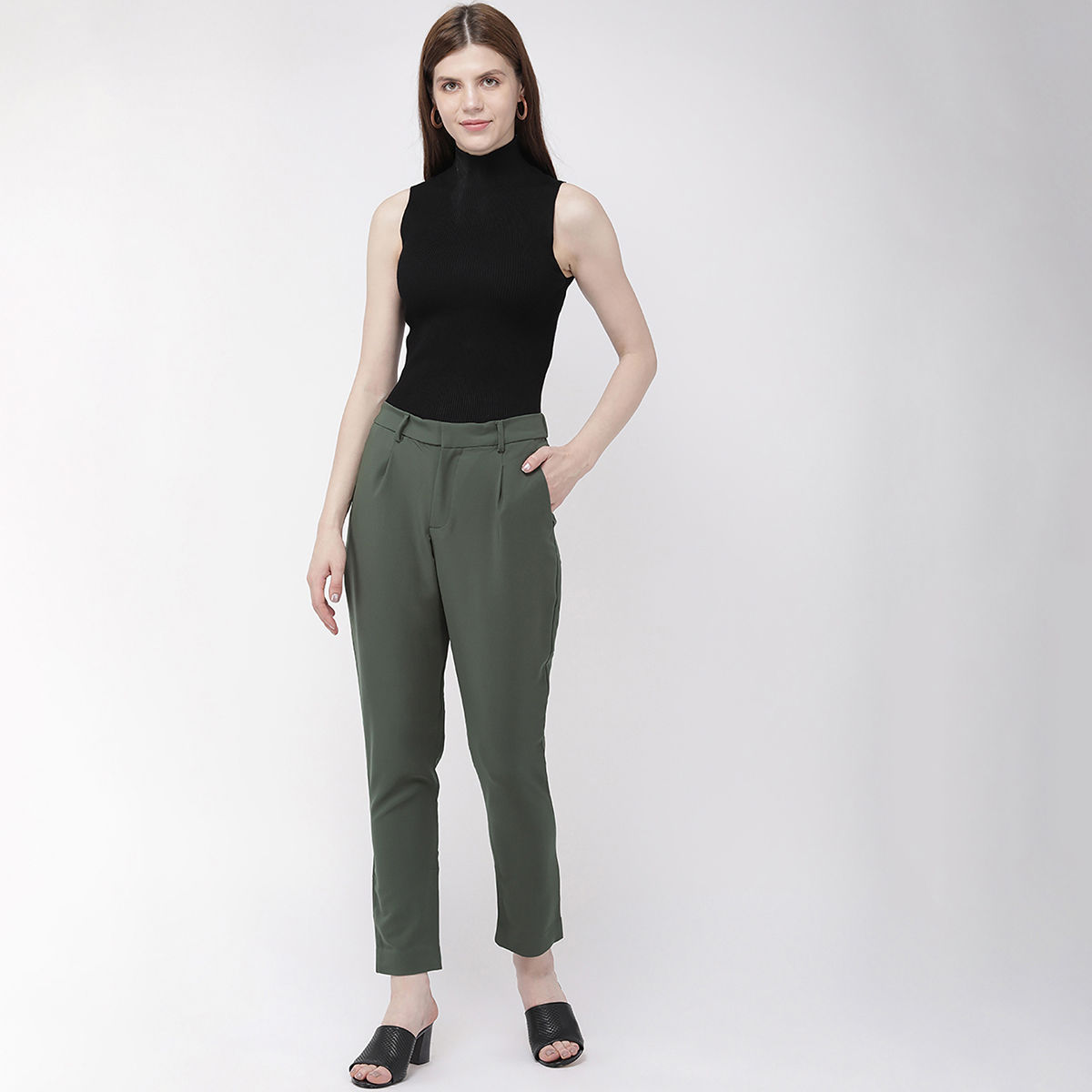 Buy Olive Linen Elasticated Wide Leg Formal Trouser Online  FableStreet