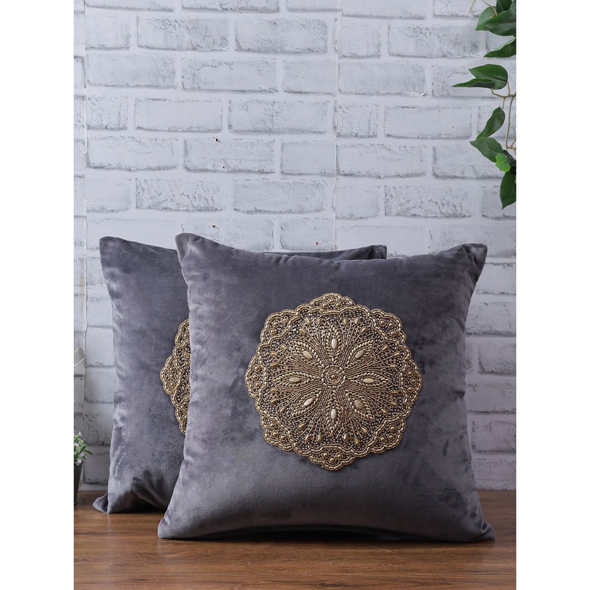 Grey beaded cushion sale