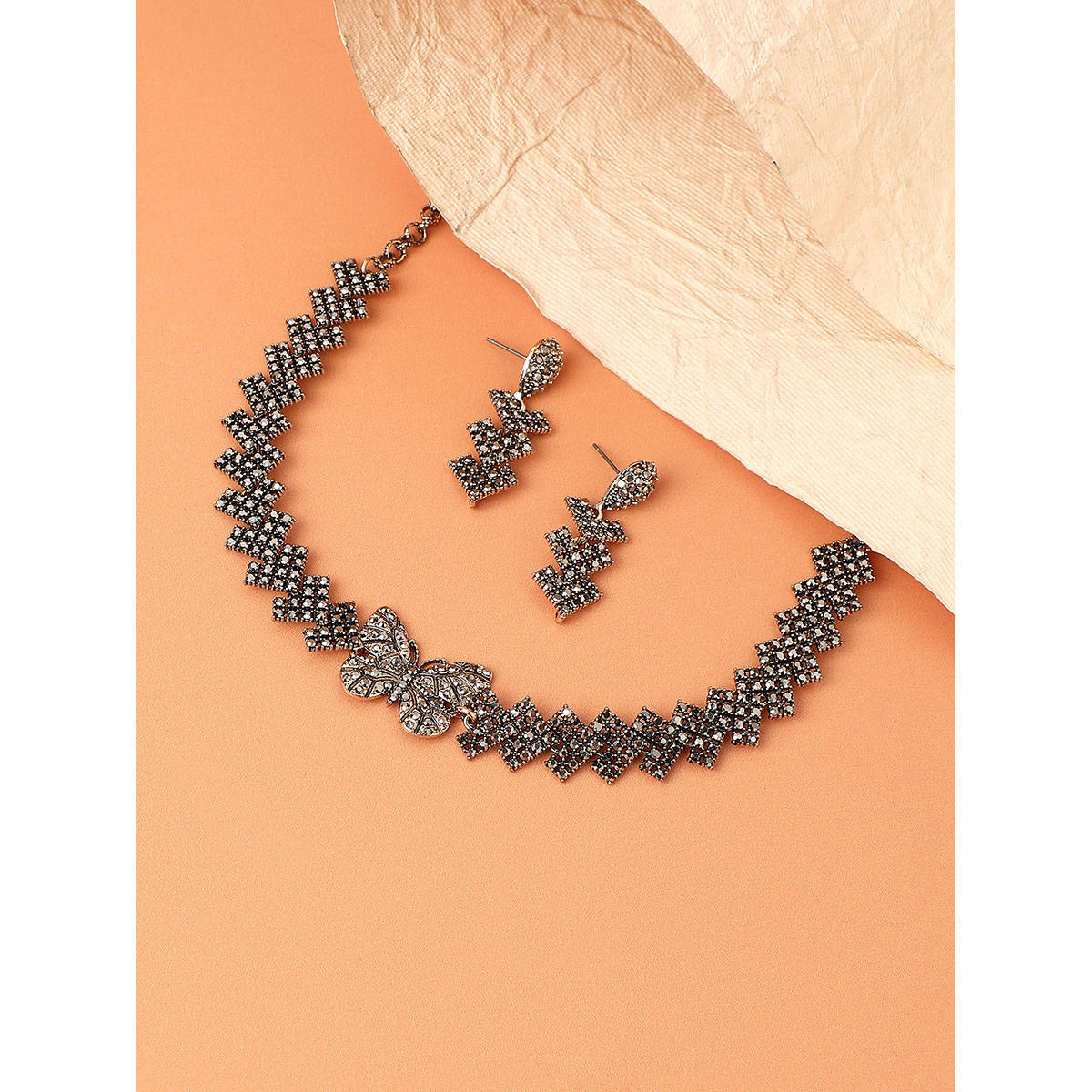 Sohi Women Embellished Butterfly Jewellery Set Dark Silver