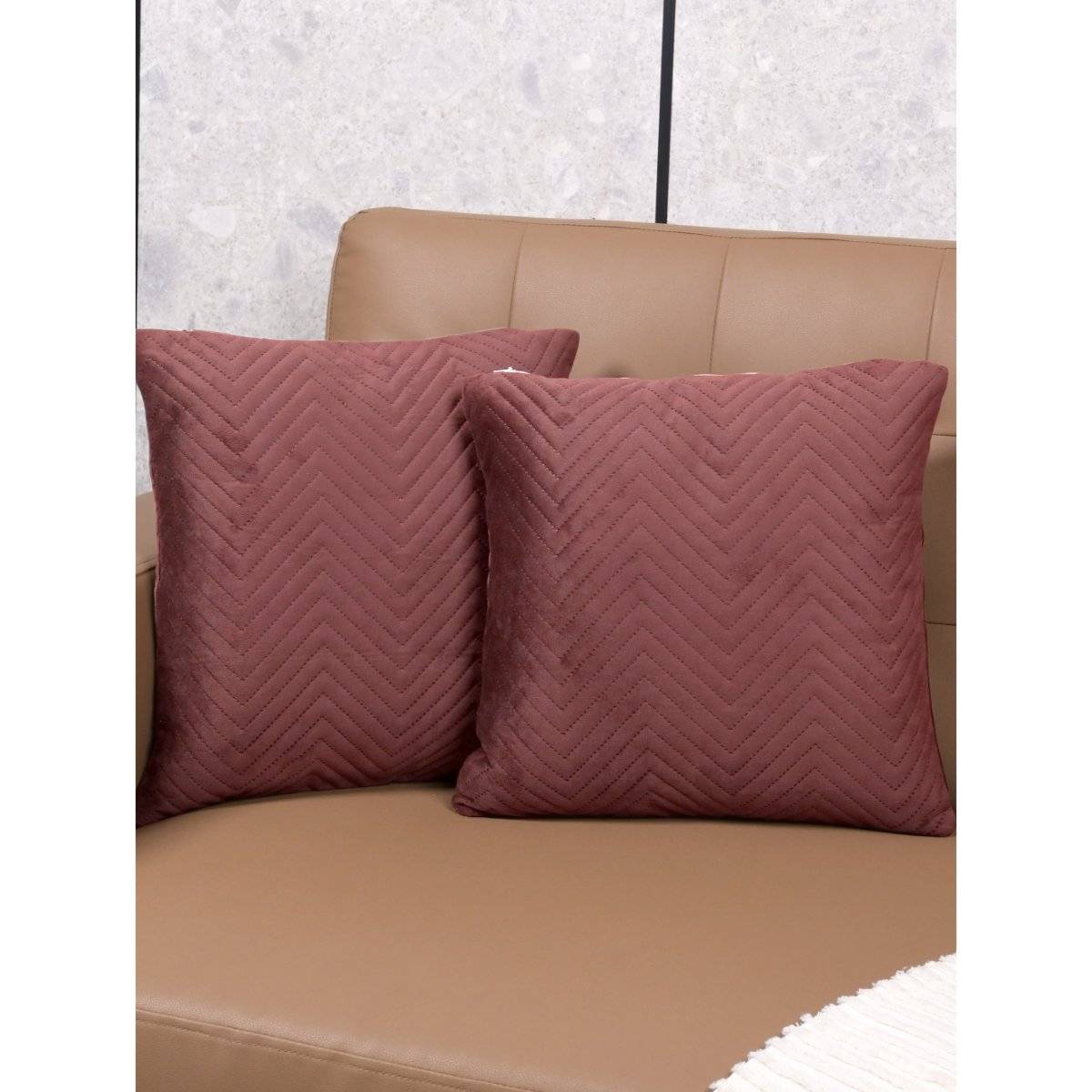 Saral Home Burgundy Chevron Velvet Cushion Cover (Pack Of 2)