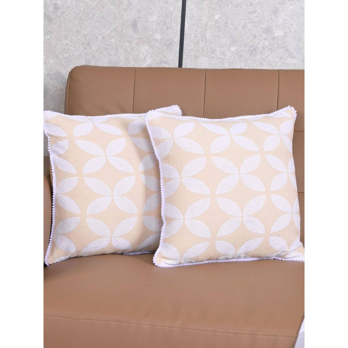 Saral Home Ivory Dhadki Floral Cotton Cushion Covers (Pack Of 2)