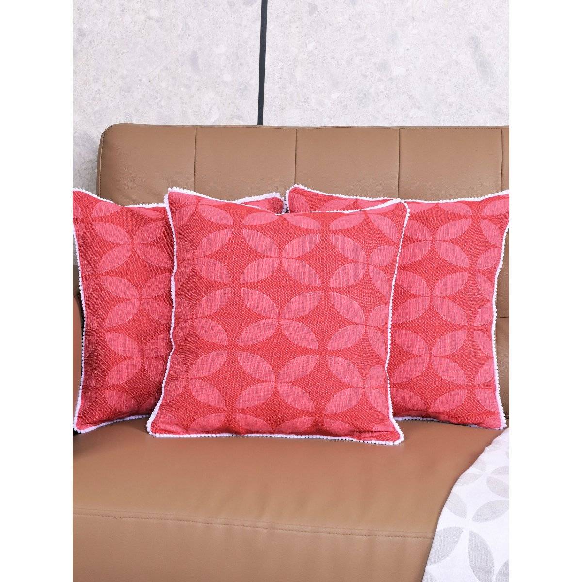 Saral Home Pink Dhadki Floral Cotton Cushion Covers (Pack Of 3)