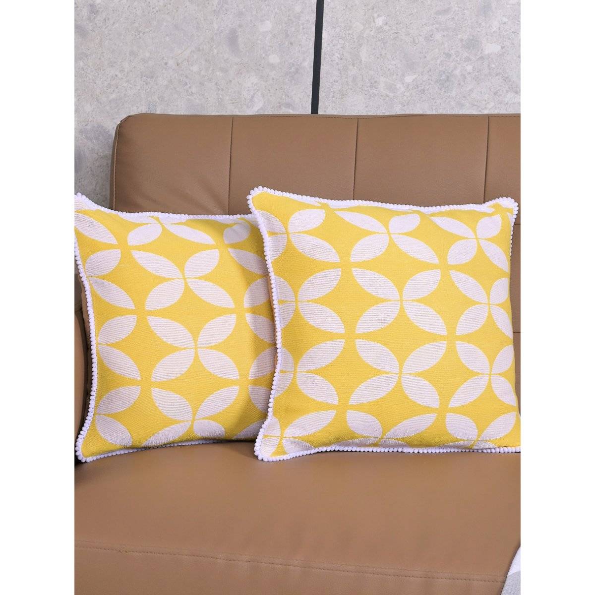 Saral Home Yellow Dhadki Floral Cotton Cushion Covers (Pack Of 2)