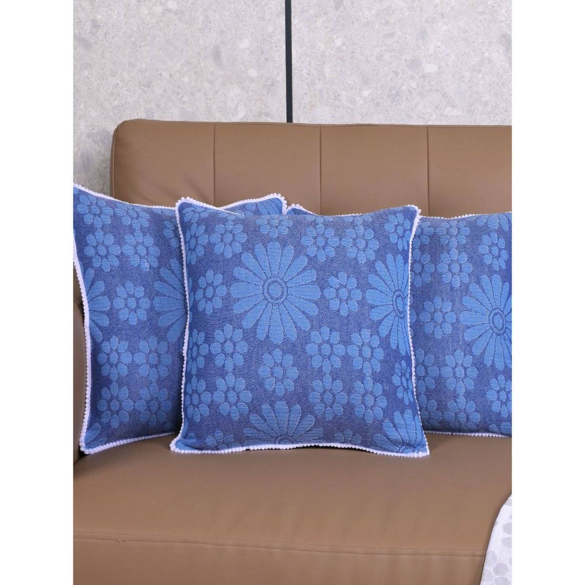 Saral Home Blue Chitki Floral Cotton Cushion Covers (Pack Of 3)