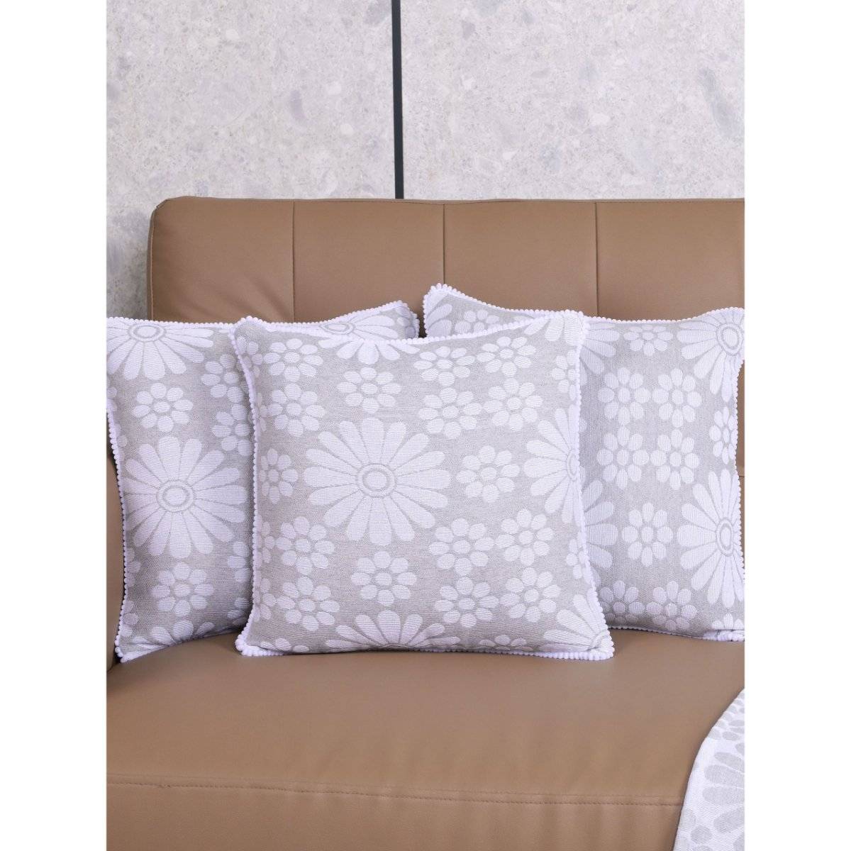 Saral Home Grey Chitki Floral Cotton Cushion Covers (Pack Of 3)