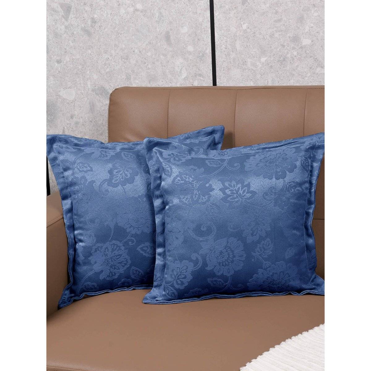 Saral Home Blue Jardin Floral Cotton Cushion Cover (Pack Of 2)