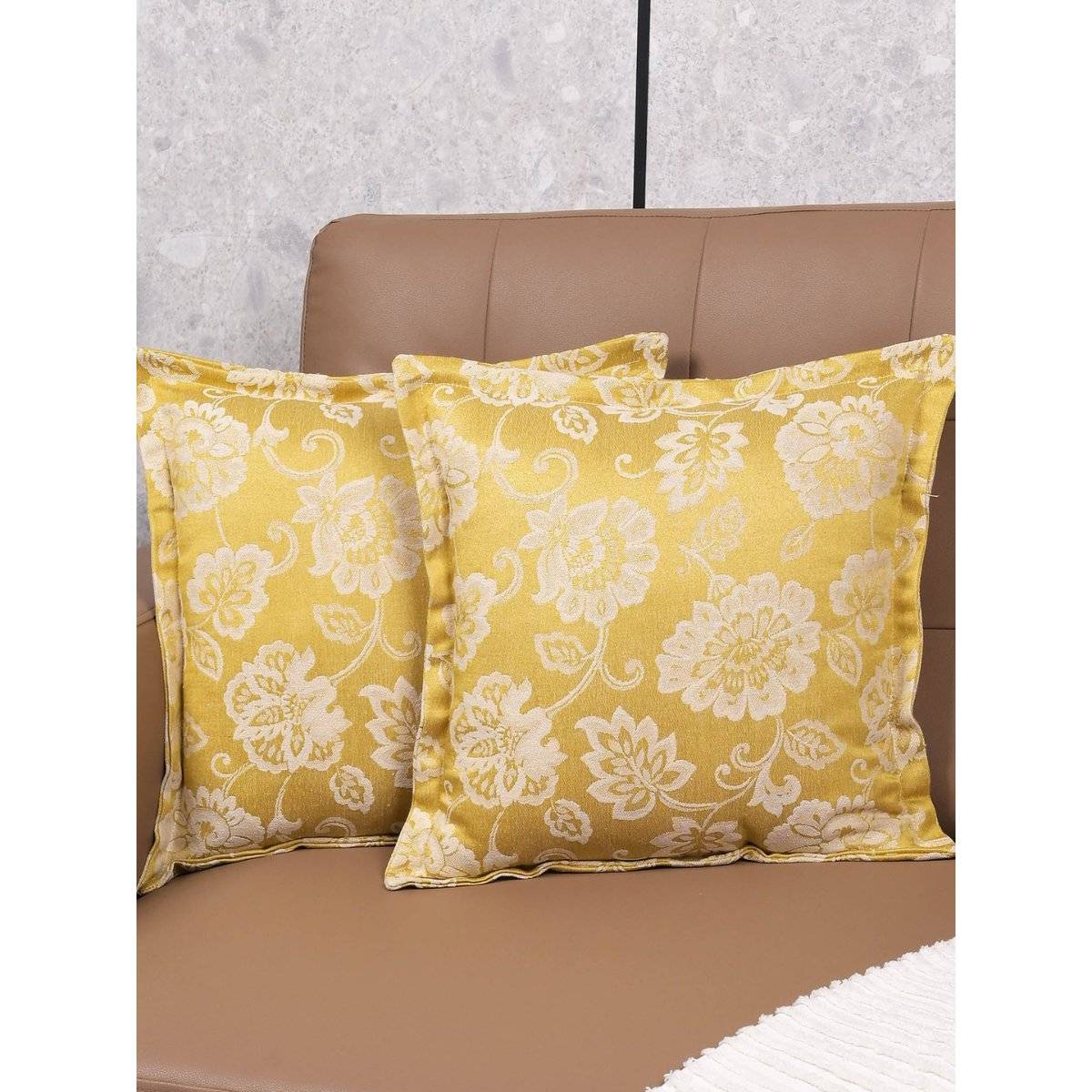 Saral Home Gold Jardin Floral Cotton Cushion Cover (Pack Of 2)