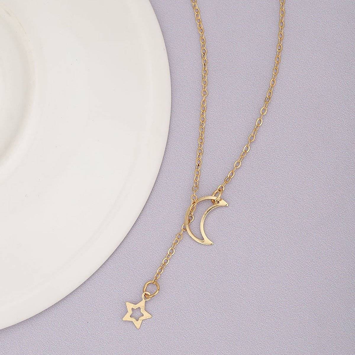 Carlton London Gold Plated with Star and Moon Fashionable Necklace for Women