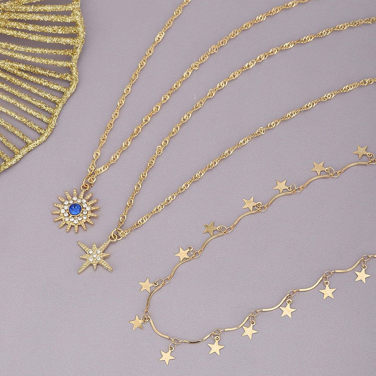 Carlton London Gold Plated with Cz and Dangling Star Necklace for Women (Set of 3)