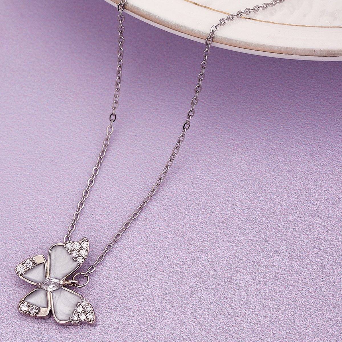 Carlton London Cz with Butterfly and Silver Plated Fancy Necklace for Women