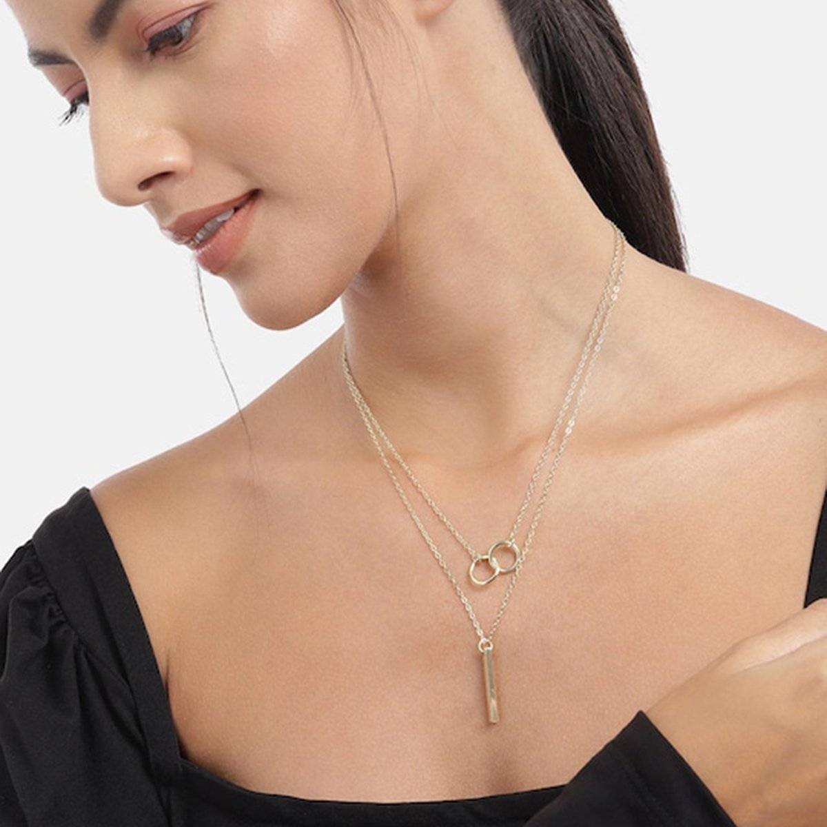 Buy Carlton London Gold Plated with Bar Double Chain Necklace for Women ...