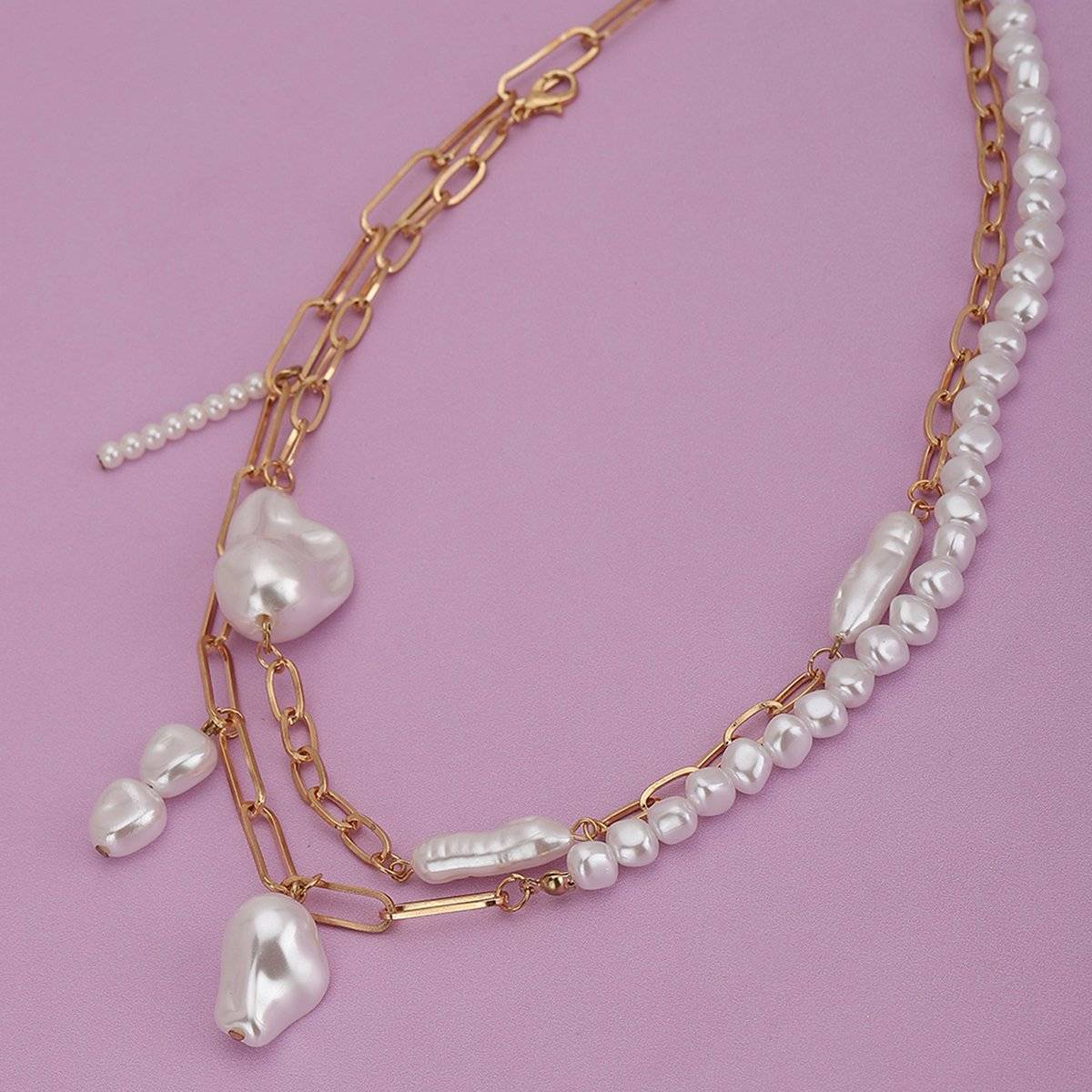 Carlton London Gold Plated with Pearl Necklace for Women (Set of 2)