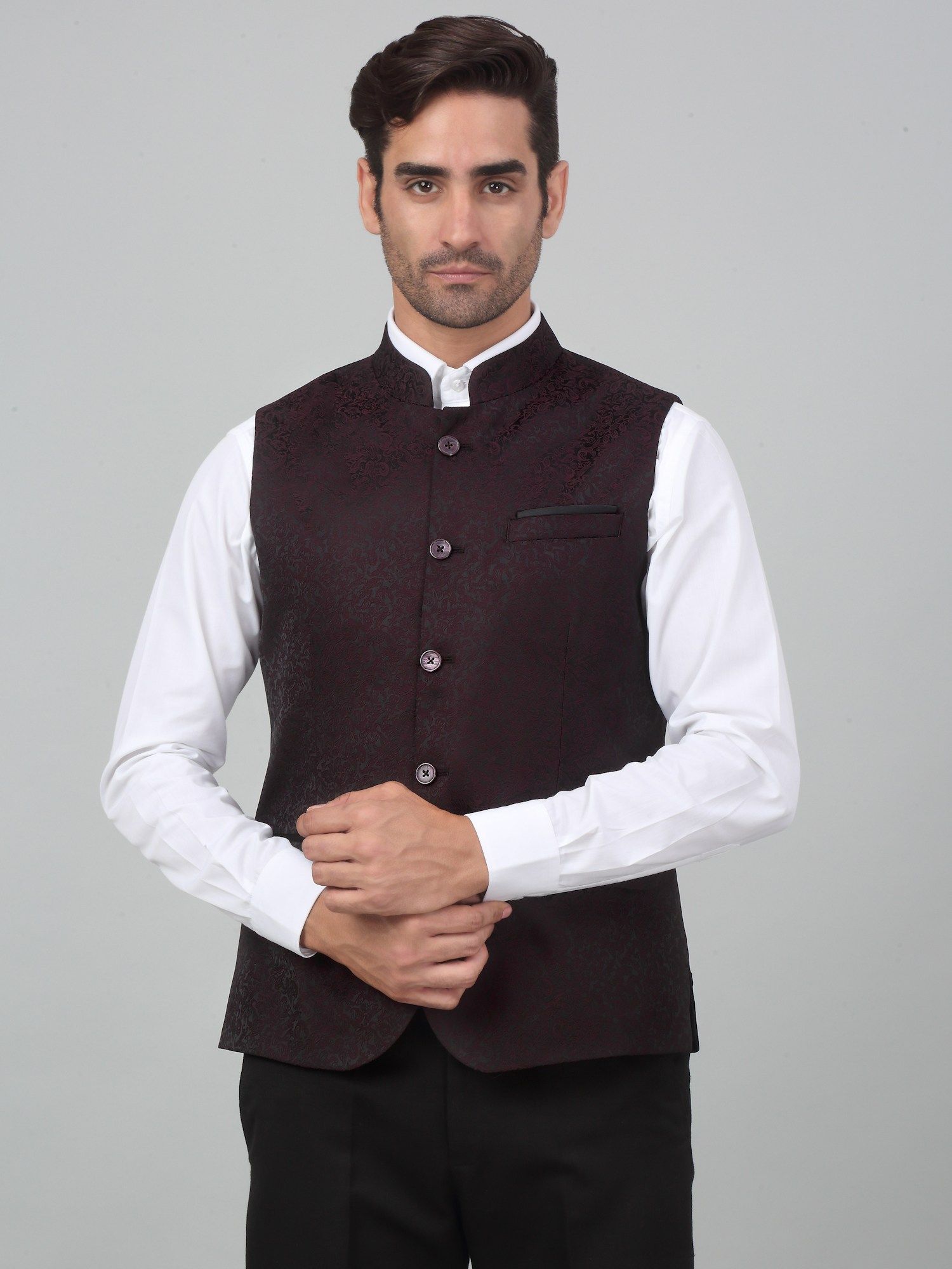 Cantabil Men Wine Woven Party Wear Waistcoat