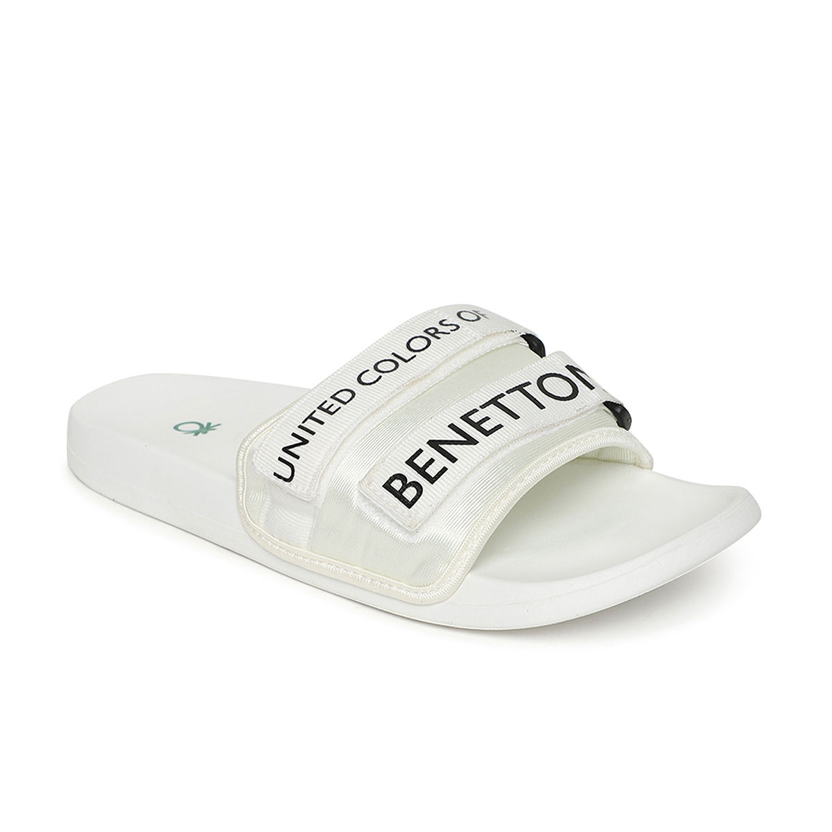 United Colors Of Benetton Men s Solid White Leather Imitation Slides