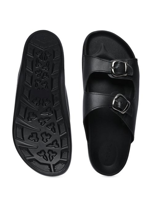 Buy REGAL Black Men Textured Leather Sandals Online
