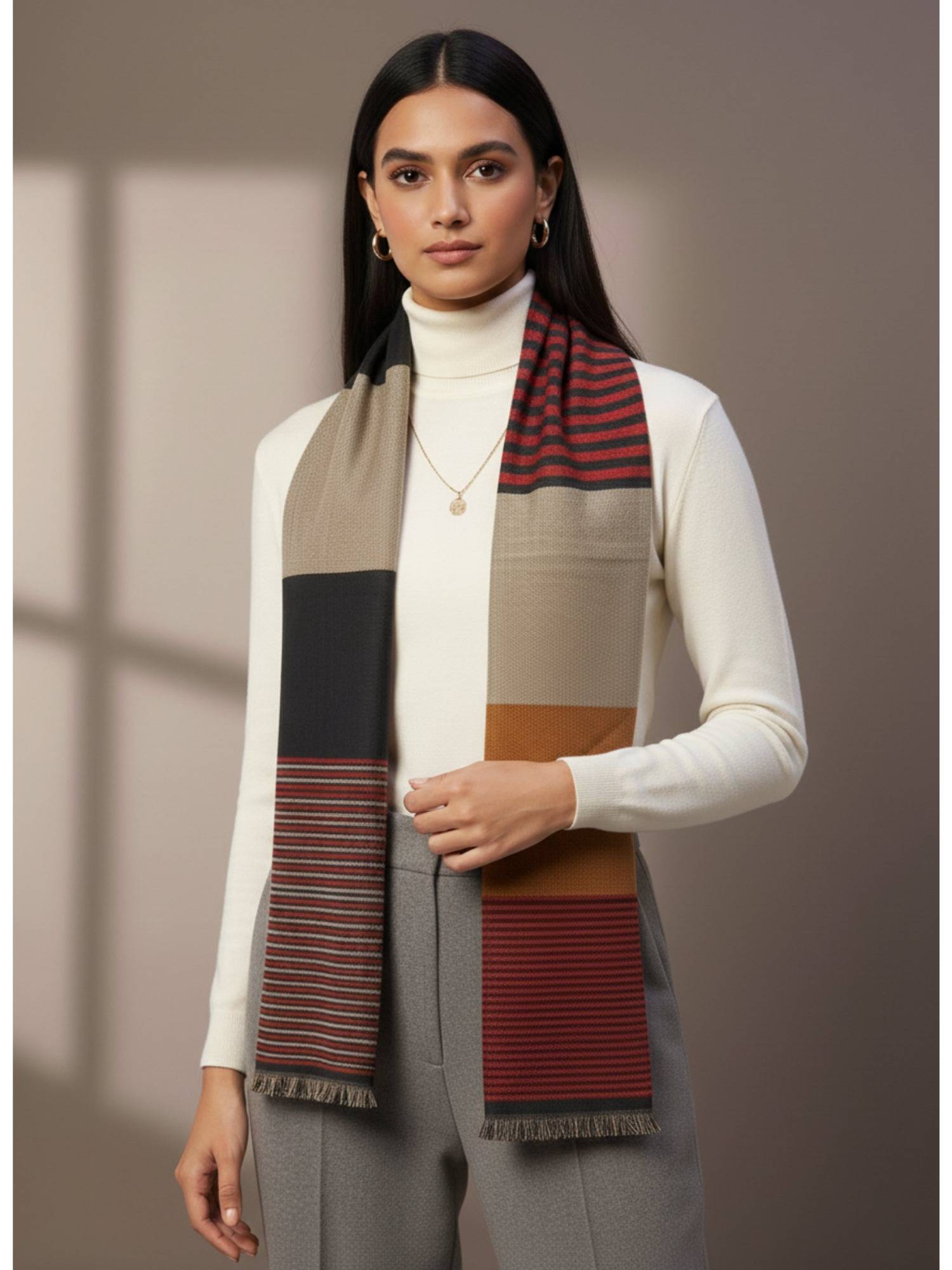 Zamour Multicolor Striped Woollen Muffler Scarf
