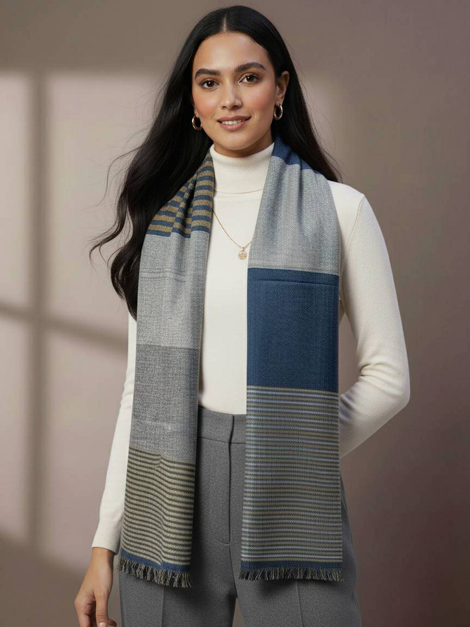 Zamour Multicolor Striped Woollen Muffler Scarf